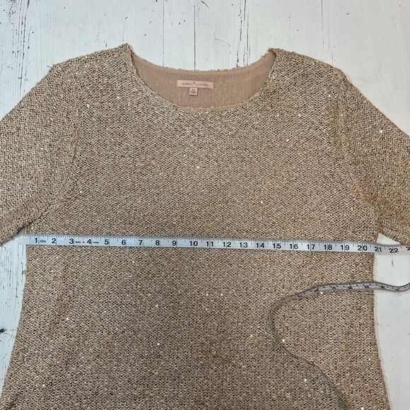 Gibson Latimer Sweater Blouse M Sparkle Rose Gold Layered Tunic Sequins Crochet - Picture 6 of 11